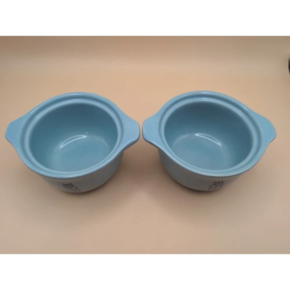 Lot Of 2 Vintage Cronin Blue Tulip Sugar Bowl/Mini Casserole Bake Oven USA 1950s